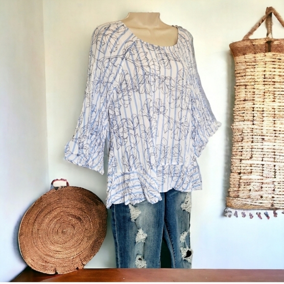 Bohemian lightweight striped bell sleeve Hippie shirt size medium by a.n.a. - Picture 2 of 11